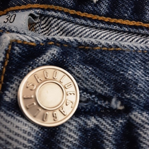 AGOLDE Quinn Denim Mini Skirt Sz 30 High Waist Distressed Raw Hem Jean Skirt - Picture 5 of 7